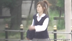 Sexy schoolgirl masturbation up skirt and upblouse