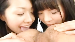 Cutie Asian teen girlfriends are happy to lick fucker's asshole