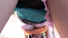 Skinny Asian girl is spreading legs to get her pussy fondled