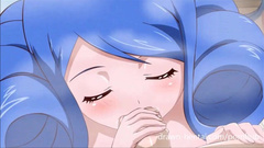 Beautiful blue haired sex cartoon girl doe deepthroat blowjob and rides hard cock