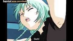 Blue haired hentai teen chick meets rude fucker and gets pounded