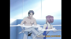 Purple haired hentai milf teacher gets passionately fucked by student in the pool