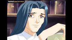 Blue haired Asian porn cartoon hero spies his step mom and sister stroking pussy